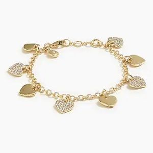 J. Crew Charm Bracelet 6.75” Hearts Crystals